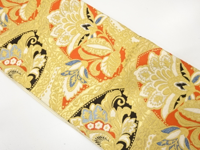 JAPANESE KIMONO / ANTIQUE FUKURO OBI / SILK / WOVEN CHINESE FLOWERS